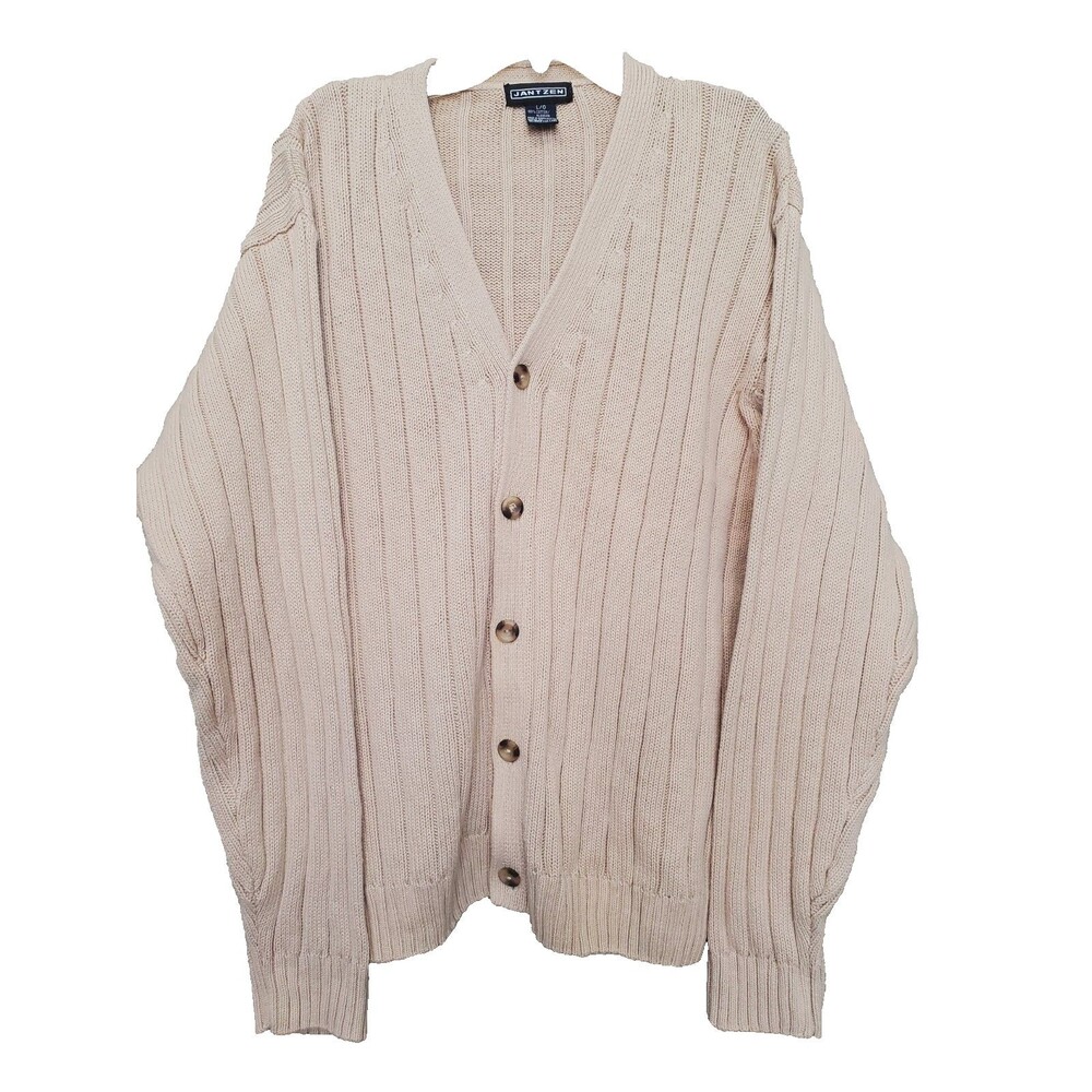Jantzen Vintage Cotton Tan Men's Long Seeve Button-Up Sweater Size L Grandpacore